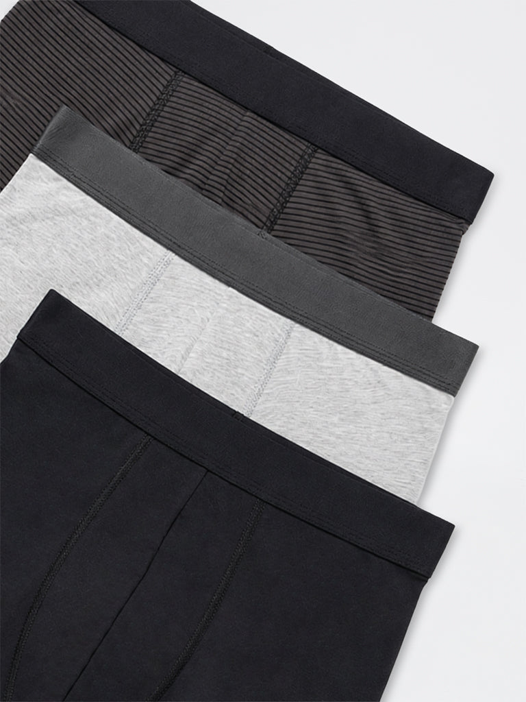 WES Lounge Black Relaxed-Fit Cotton-Blend Trunks - Pack of 3