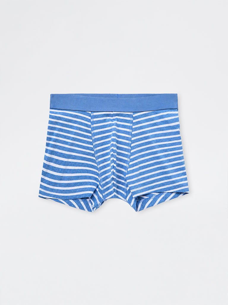 WES Lounge Navy Striped Relaxed-Fit Cotton-Blend Trunks - Pack of 3