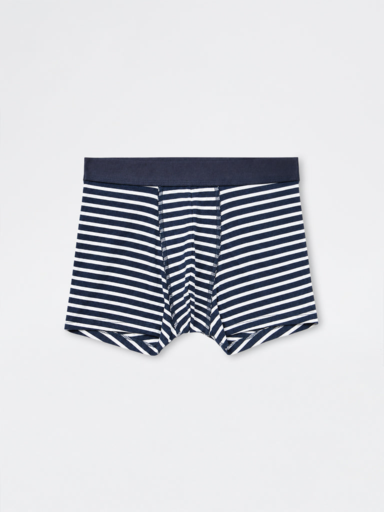 WES Lounge Navy Striped Relaxed-Fit Cotton-Blend Trunks - Pack of 3
