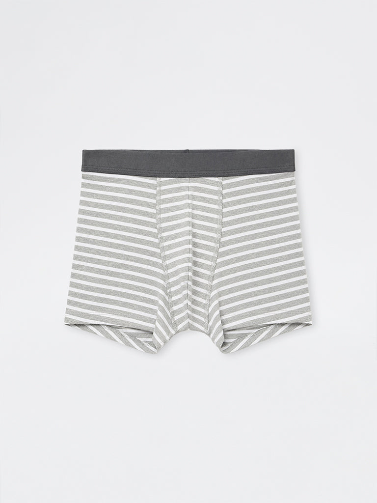 WES Lounge Grey Striped Relaxed-Fit Cotton-Blend Trunks - Pack of 3