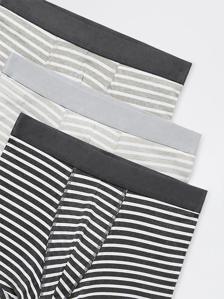 WES Lounge Grey Striped Relaxed-Fit Cotton-Blend Trunks - Pack of 3
