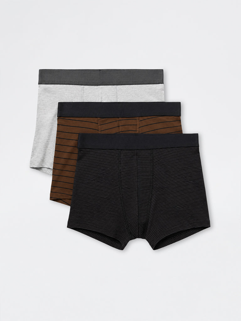 WES Lounge Multicolour Striped Relaxed-Fit Cotton-Blend Trunks - Pack of 3