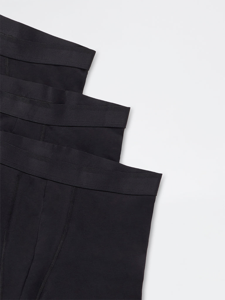 WES Lounge Black Solid Relaxed-Fit Cotton-Blend Trunks - Pack of 3