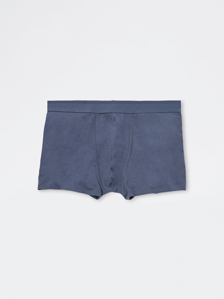 WES Lounge Navy Striped Relaxed-Fit Cotton-Blend Trunks - Pack of 3