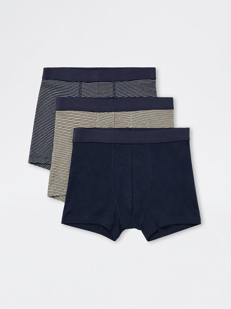WES Lounge Multicolour Solid Relaxed-Fit Cotton-Blend Trunks - Pack of 3