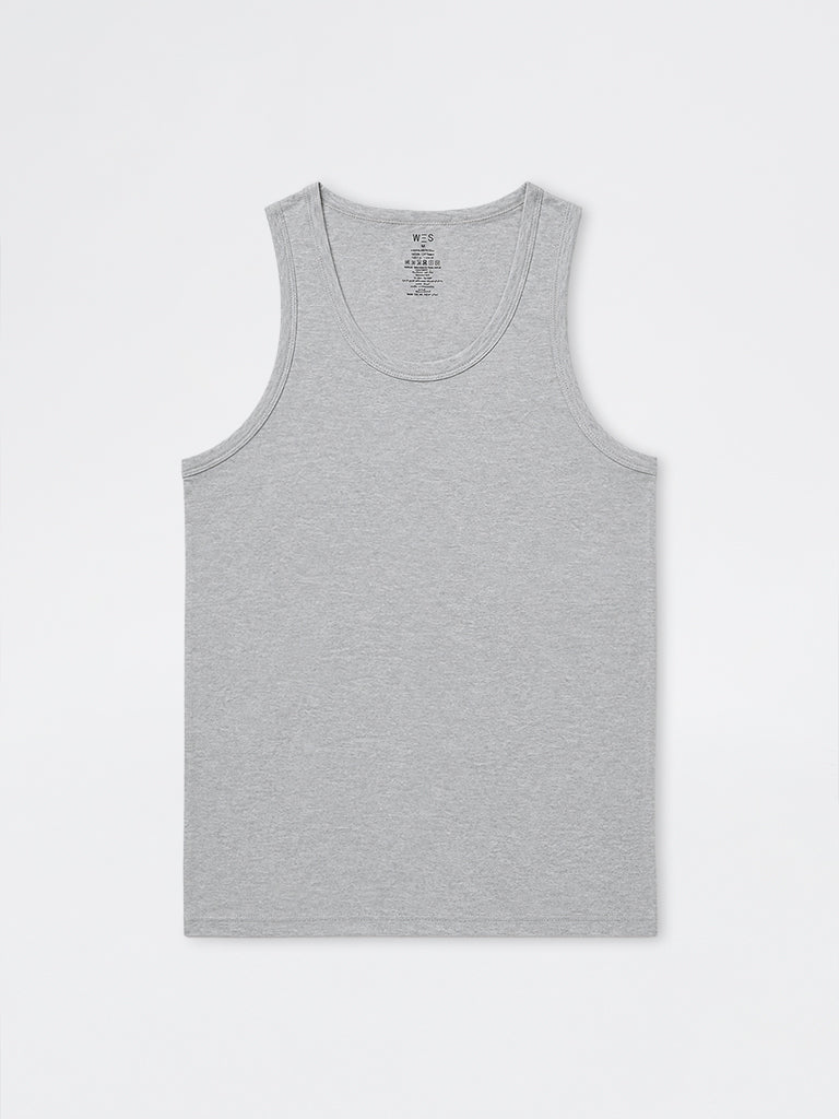 WES Lounge Grey Melange Relaxed-Fit Cotton-Blend Vests - Pack of 2