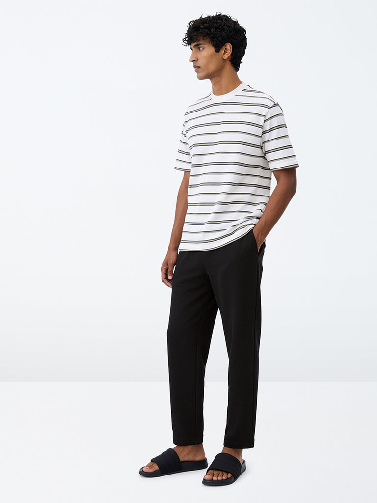WES Lounge Black Straight-Fit Mid-Rise Cotton-Blend Pyjamas