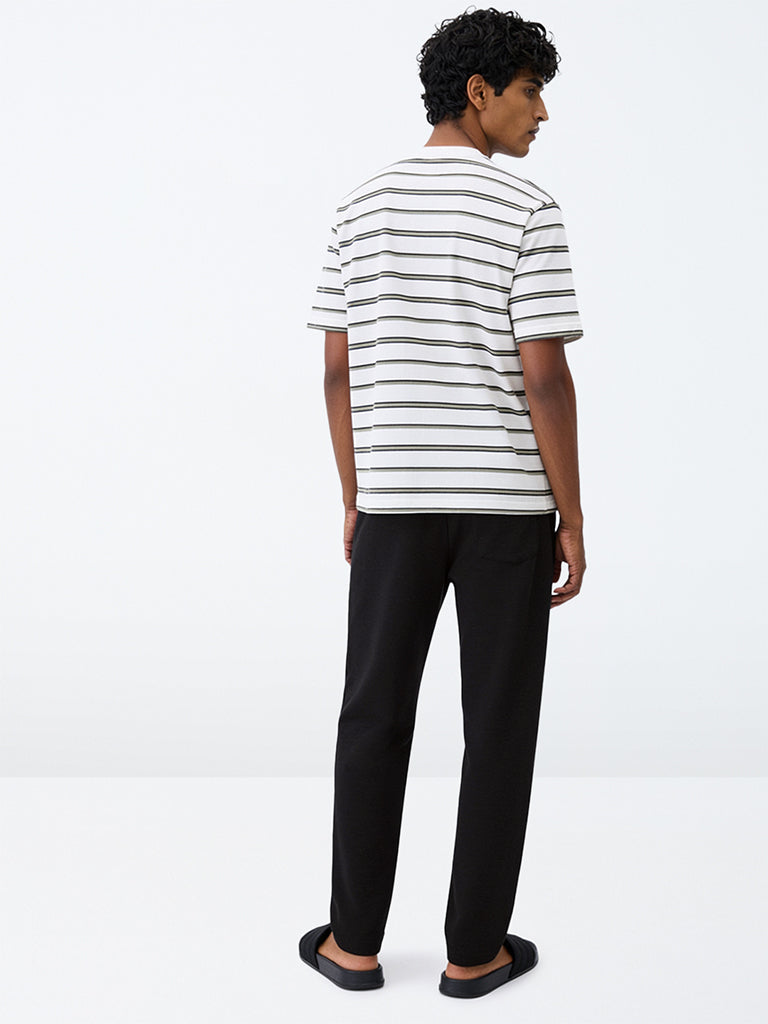 WES Lounge Black Straight-Fit Mid-Rise Cotton-Blend Pyjamas
