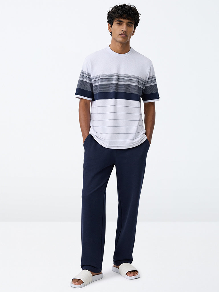 WES Lounge Navy Straight-Fit Mid-Rise Cotton-Blend Pyjamas