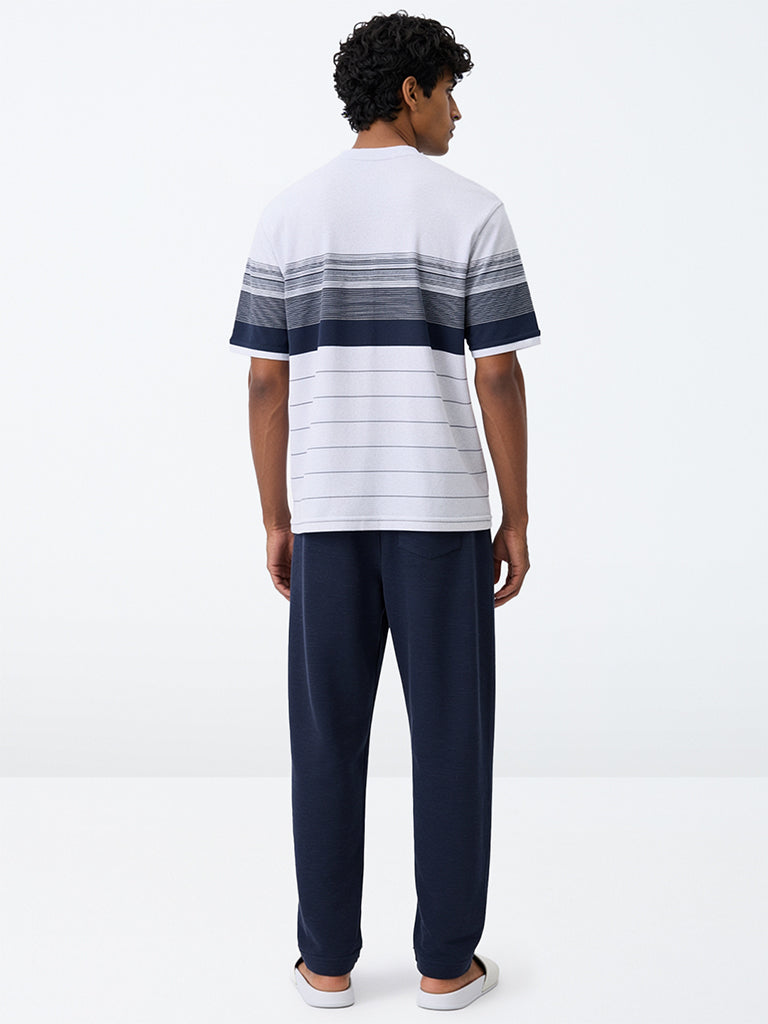 WES Lounge Navy Straight-Fit Mid-Rise Cotton-Blend Pyjamas