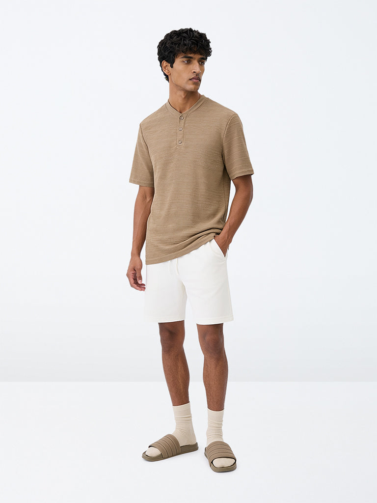 WES Lounge Off-White Waffle-Textured Relaxed-Fit Mid-Rise Cotton-Blend Shorts