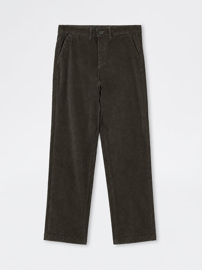 WES Casuals Dark Olive Corduroy Relaxed-Fit Mid-Rise Cotton-Blend Chinos
