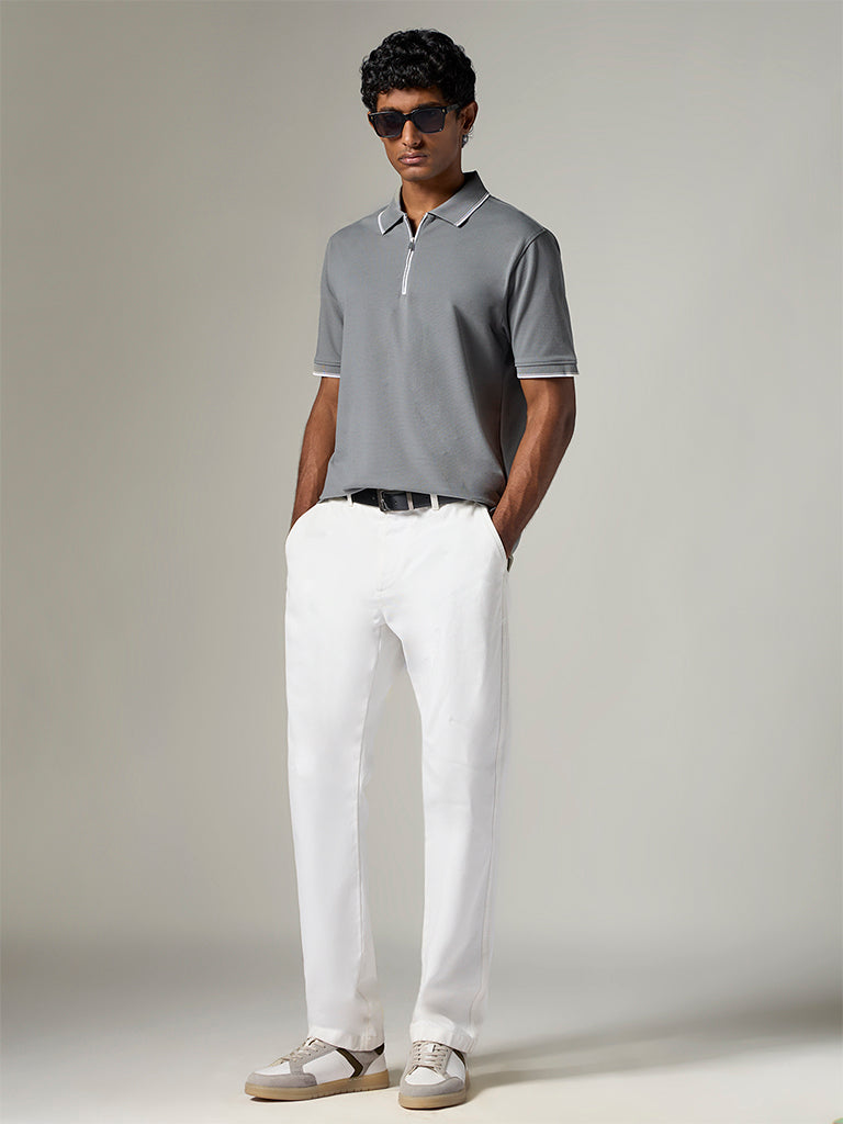 WES Casuals Grey Relaxed-Fit Cotton-Blend Polo T-Shirt