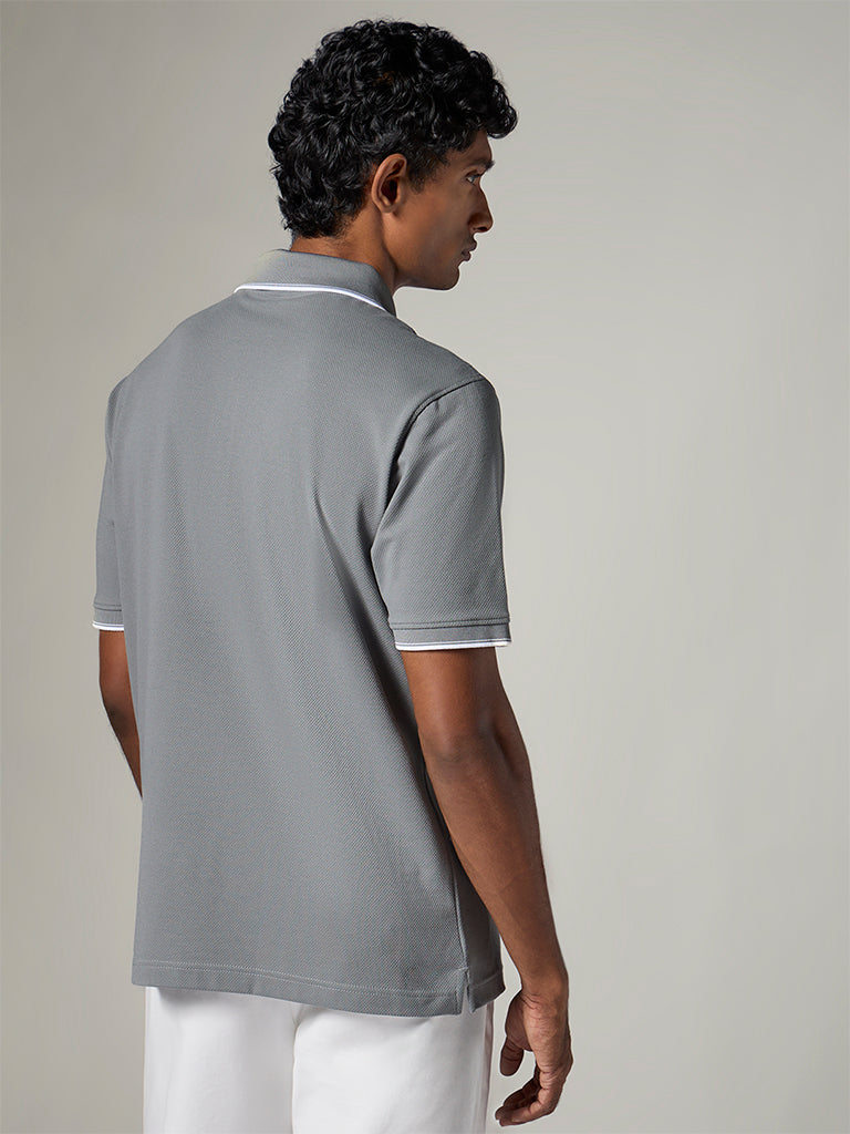 WES Casuals Grey Relaxed-Fit Cotton-Blend Polo T-Shirt