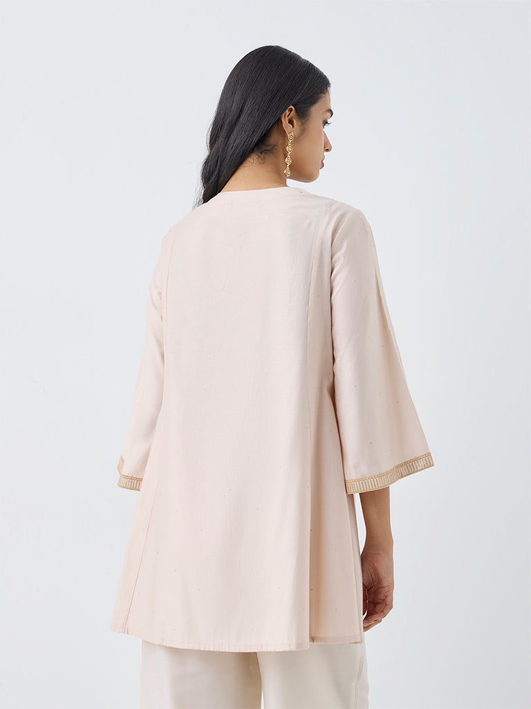 Utsa Light Peach Floral Embroidered Kurti