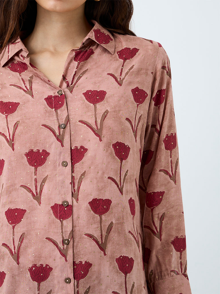 Utsa Dusty Pink Floral Printed Tunic