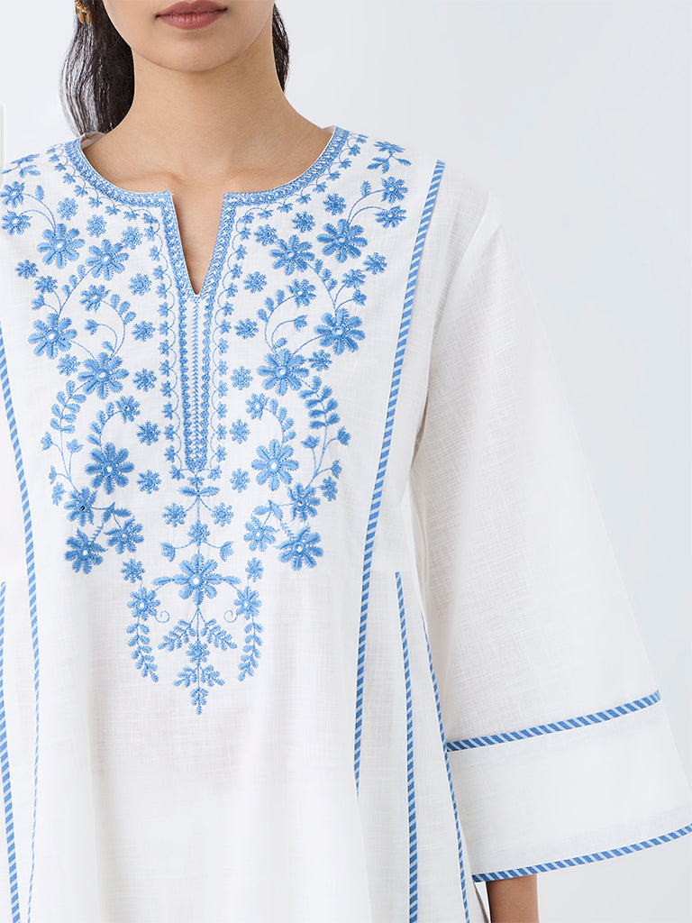 Utsa Off-White Floral Embroidered Cotton Kurti