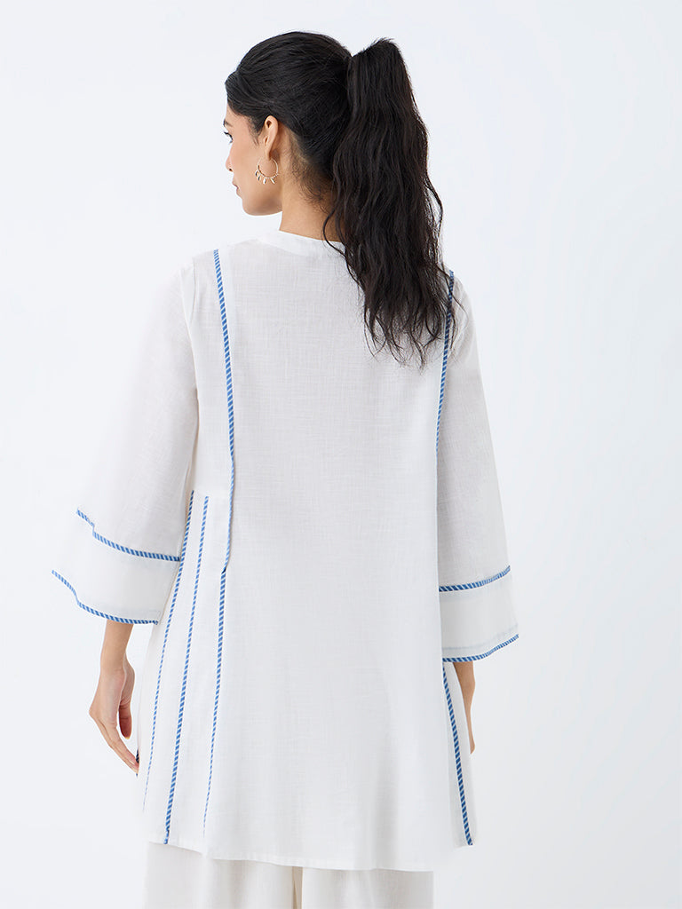 Utsa Off-White Floral Embroidered Cotton Kurti