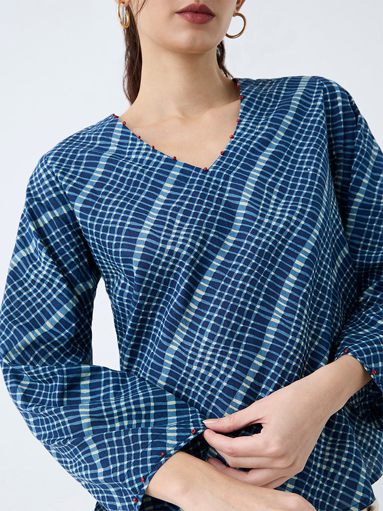 Utsa Indigo Checkered Printed Cotton Tunic