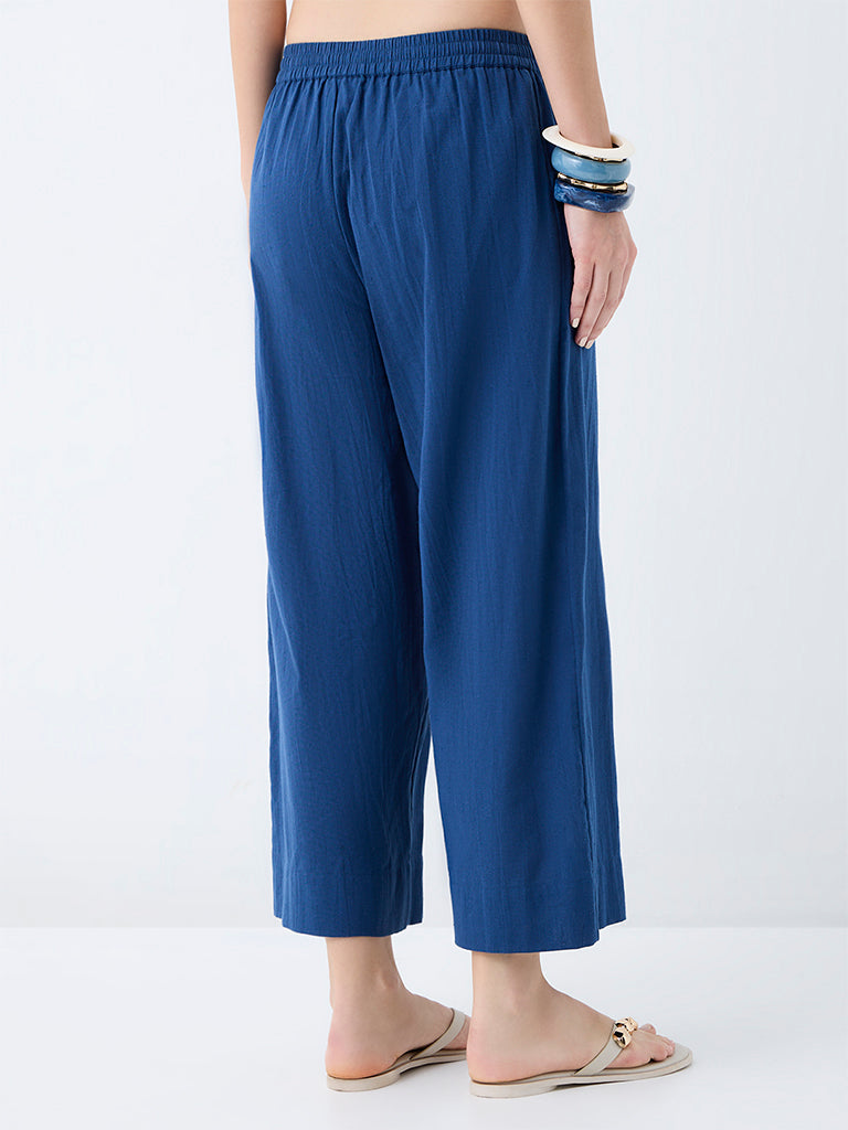 Utsa Indigo Solid Cotton-Blend Pants