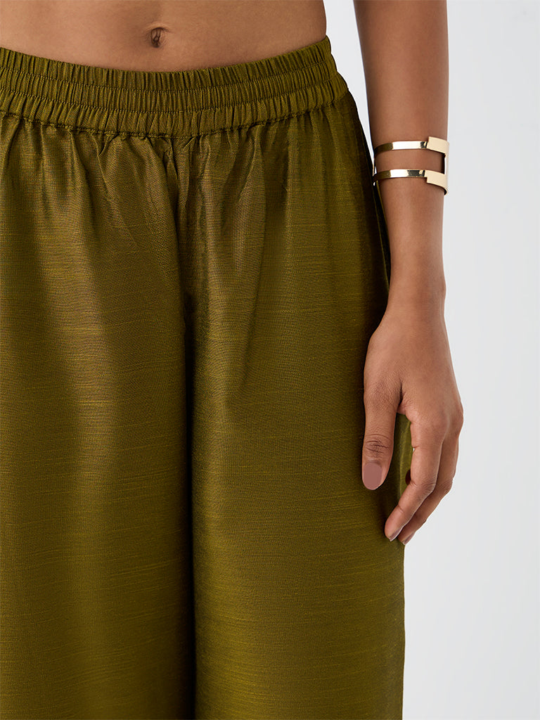 Utsa Dark Olive Solid Pants