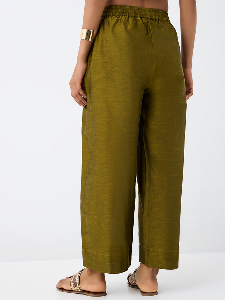 Utsa Dark Olive Solid Pants