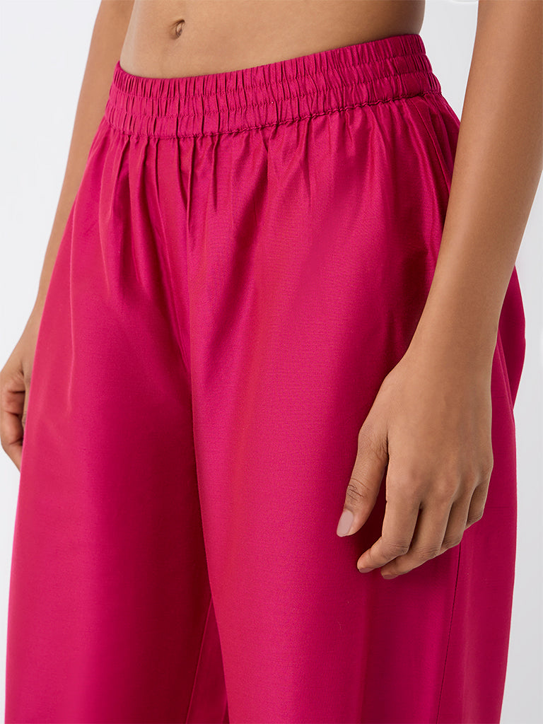 Utsa Fuchsia Scalloped-Detail Cotton Pants