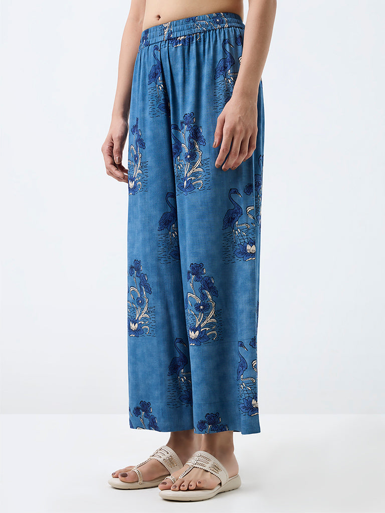 Utsa Blue Bird Printed Pants
