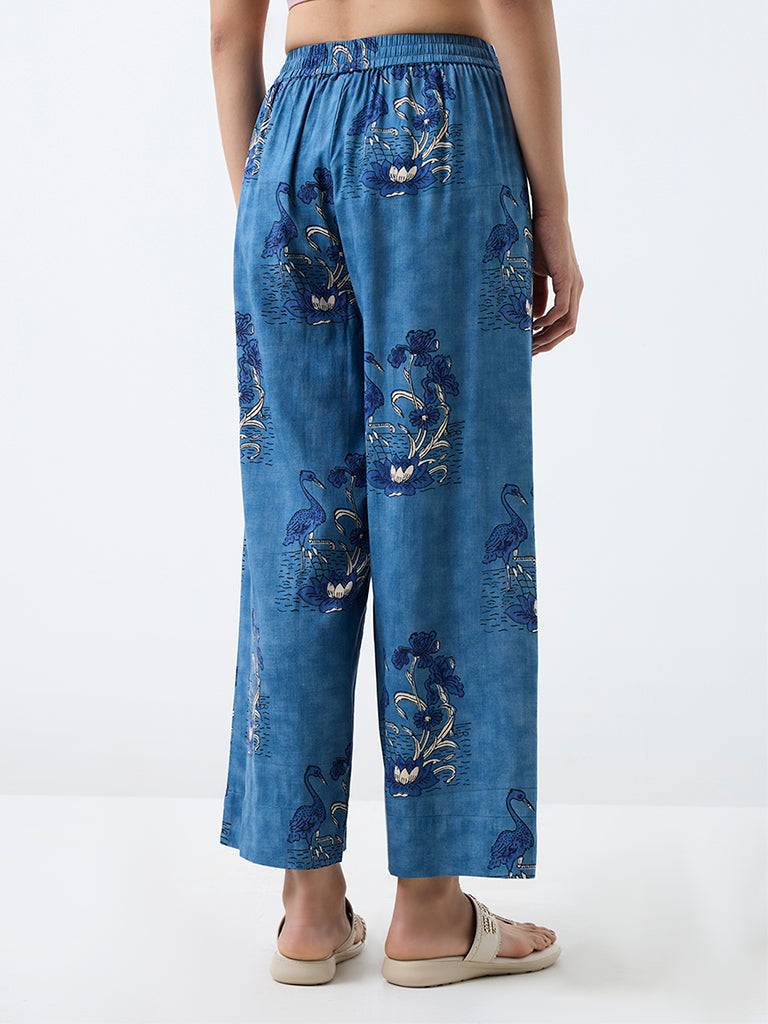 Utsa Blue Bird Printed Pants