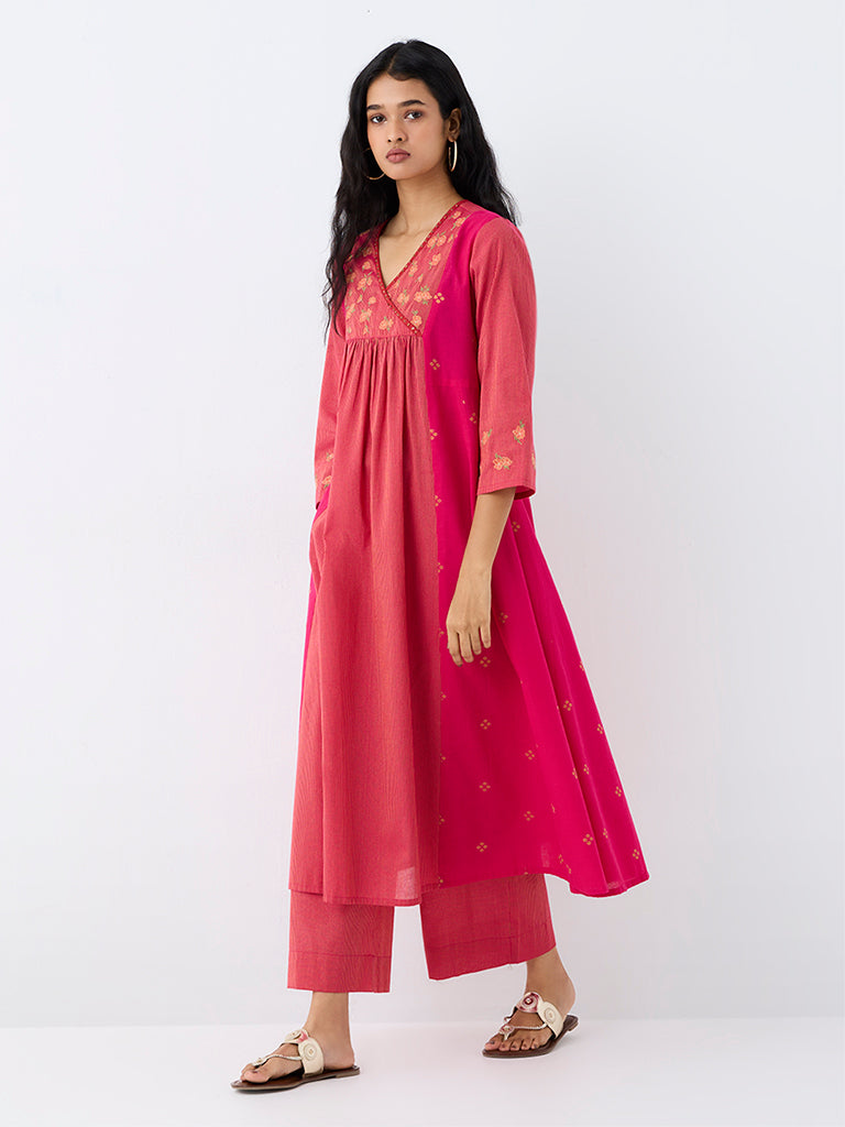 Utsa Fuchsia Scalloped-Detail Cotton Pants