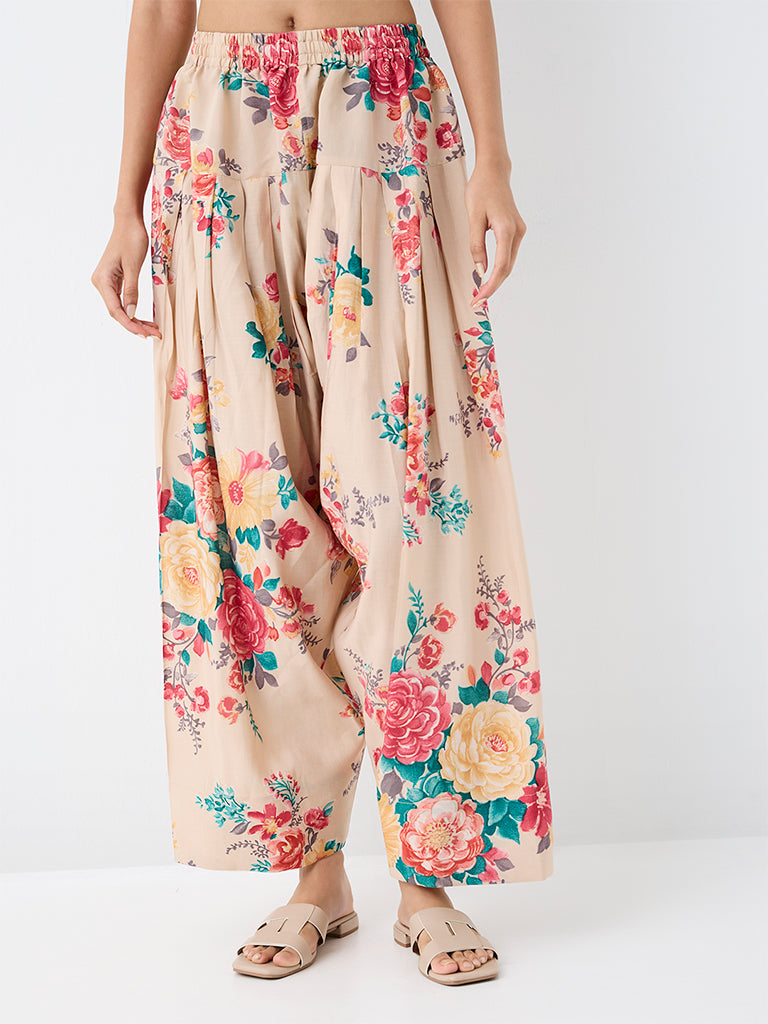Utsa Light Beige Floral Printed Salwar