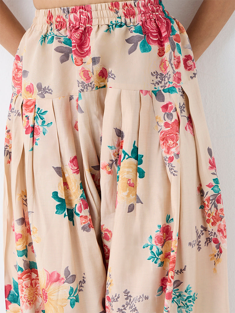 Utsa Light Beige Floral Printed Salwar
