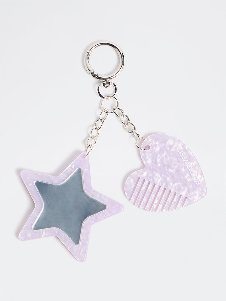 Studiowest Lilac Pearlescent Star Mirror and Heart Comb Bag Charm