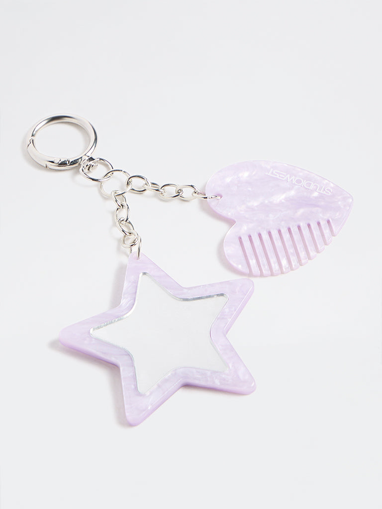 Studiowest Lilac Pearlescent Star Mirror and Heart Comb Bag Charm