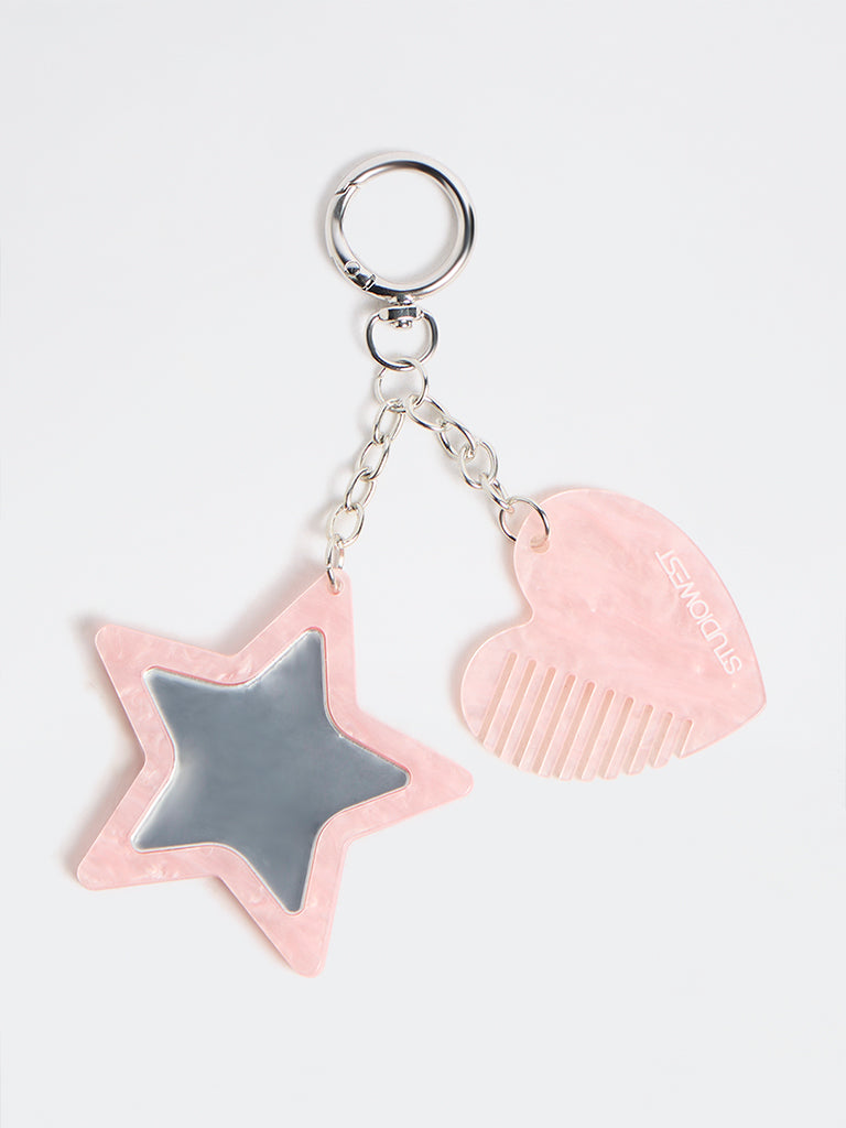 Studiowest Pink Pearlescent Star Mirror and Heart Comb Bag Charm