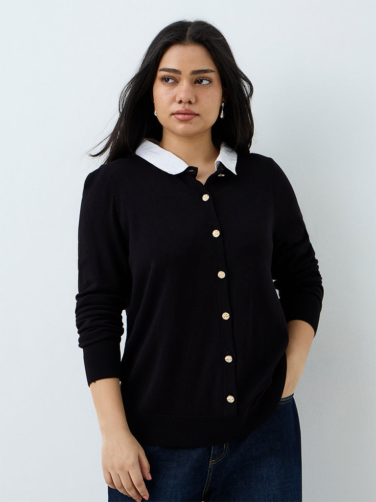 Gia Black Solid Knitted Sweater
