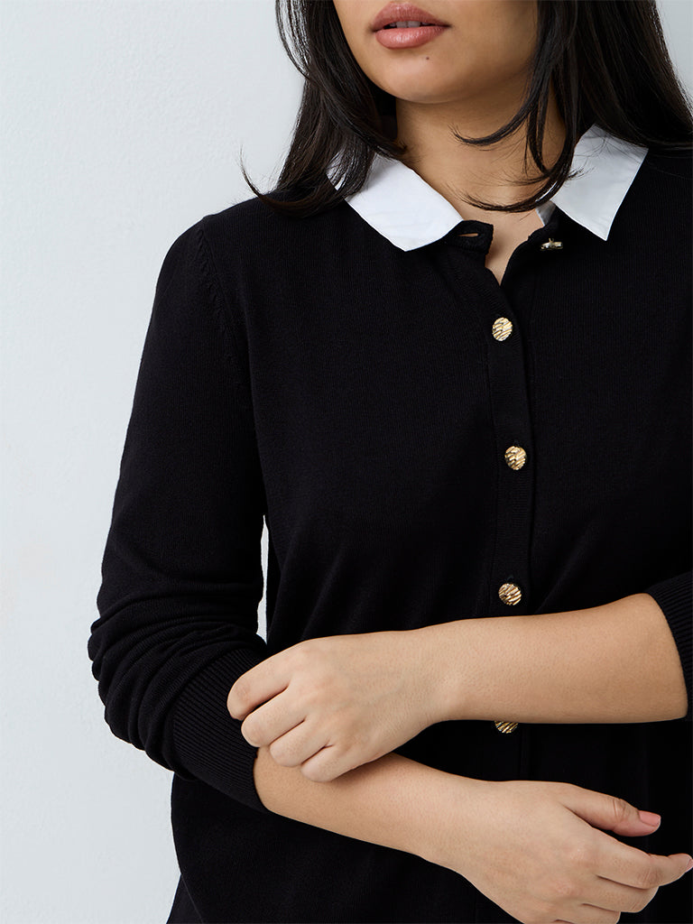 Gia Black Solid Knitted Sweater
