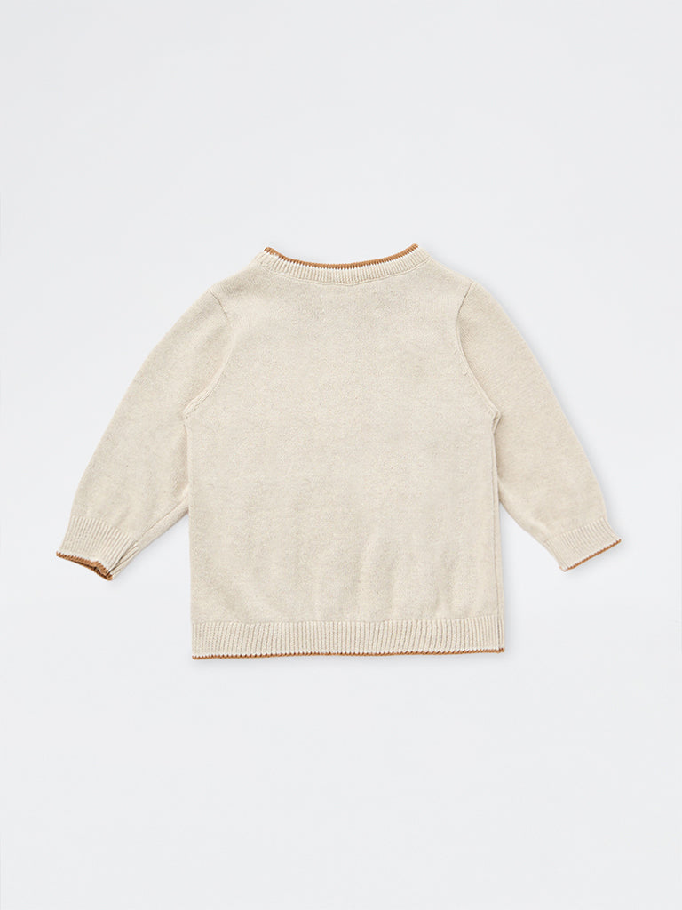 HOP Baby Boys Taupe Animal Design Cotton Sweater