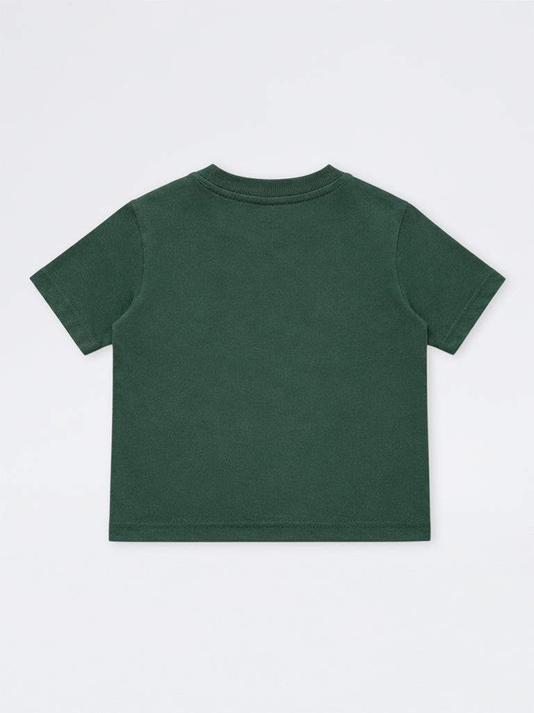HOP Kids Boys Green Teddy Design Cotton T-Shirt