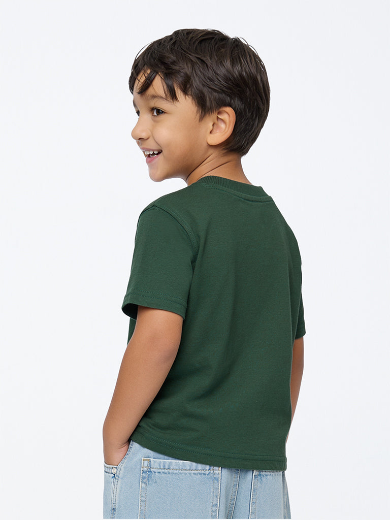 HOP Kids Boys Green Teddy Design Cotton T-Shirt