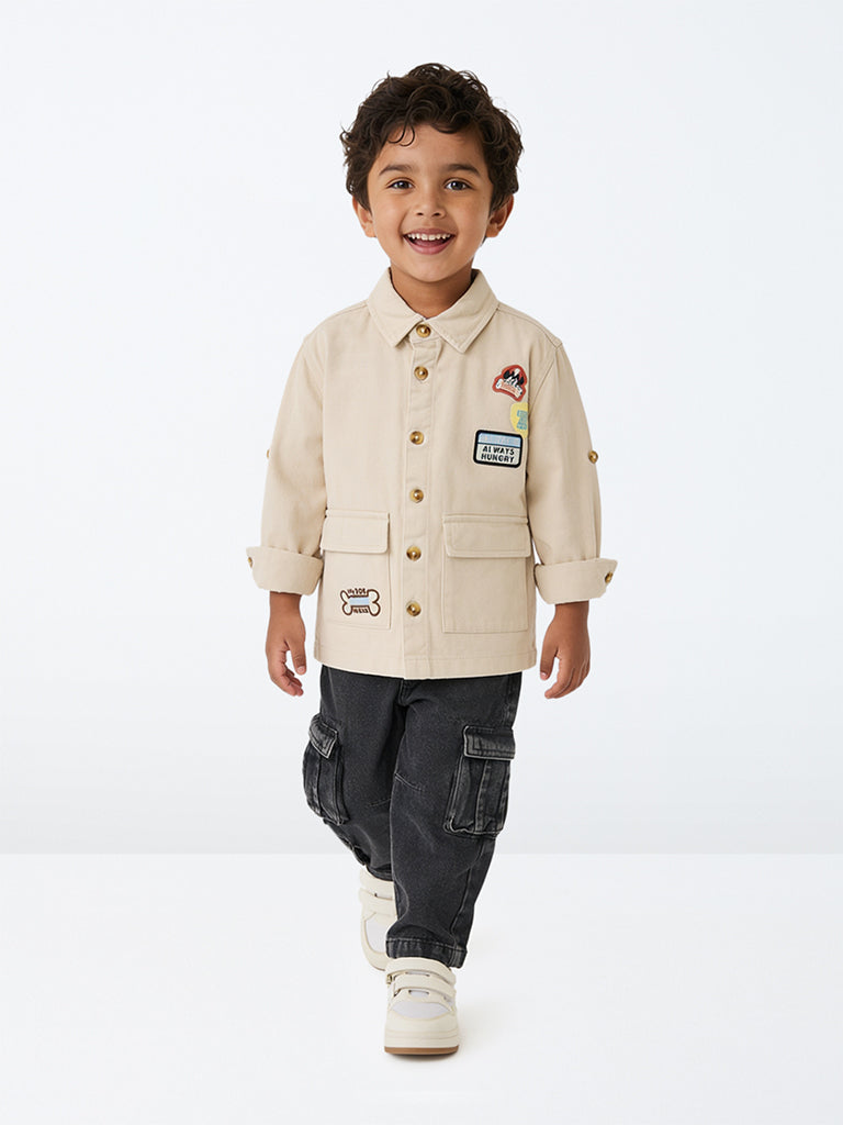 HOP Kids Boys Off-White Text-Printed Denim Jacket
