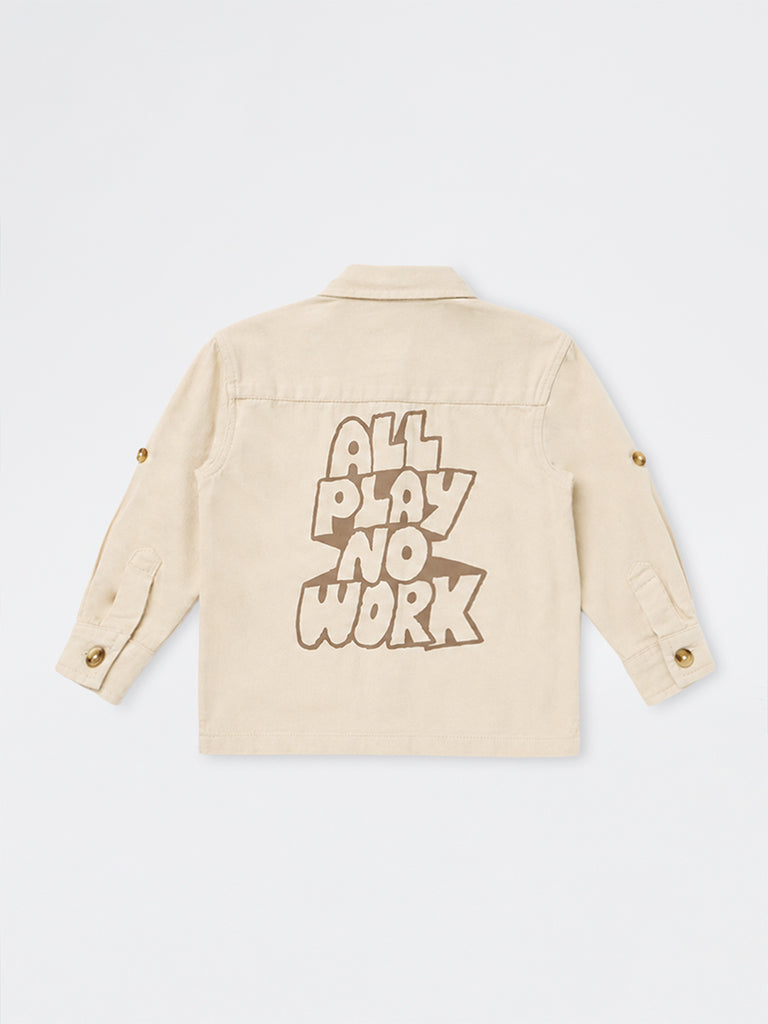 HOP Kids Boys Off-White Text-Printed Denim Jacket