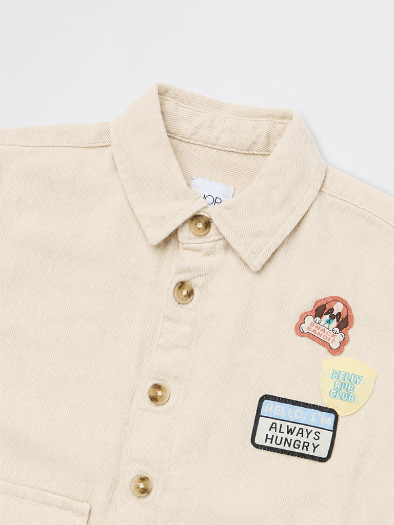 HOP Kids Boys Off-White Text-Printed Denim Jacket