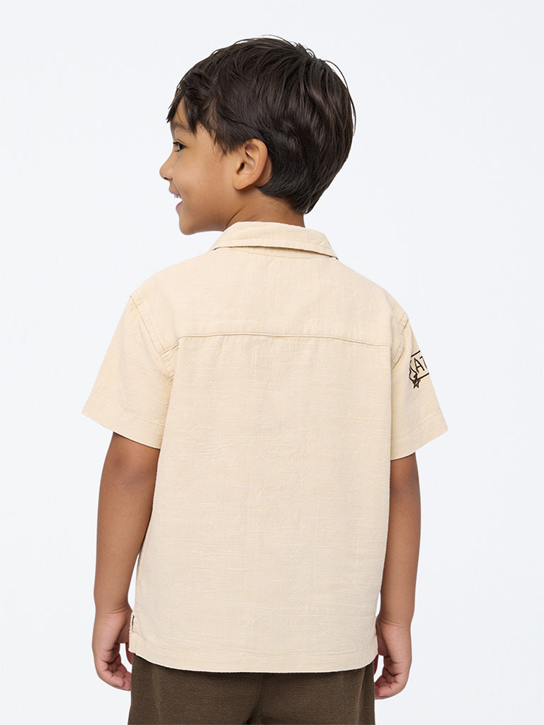 HOP Kids Boys Light Beige Wildlife-Theme Cotton Shirt
