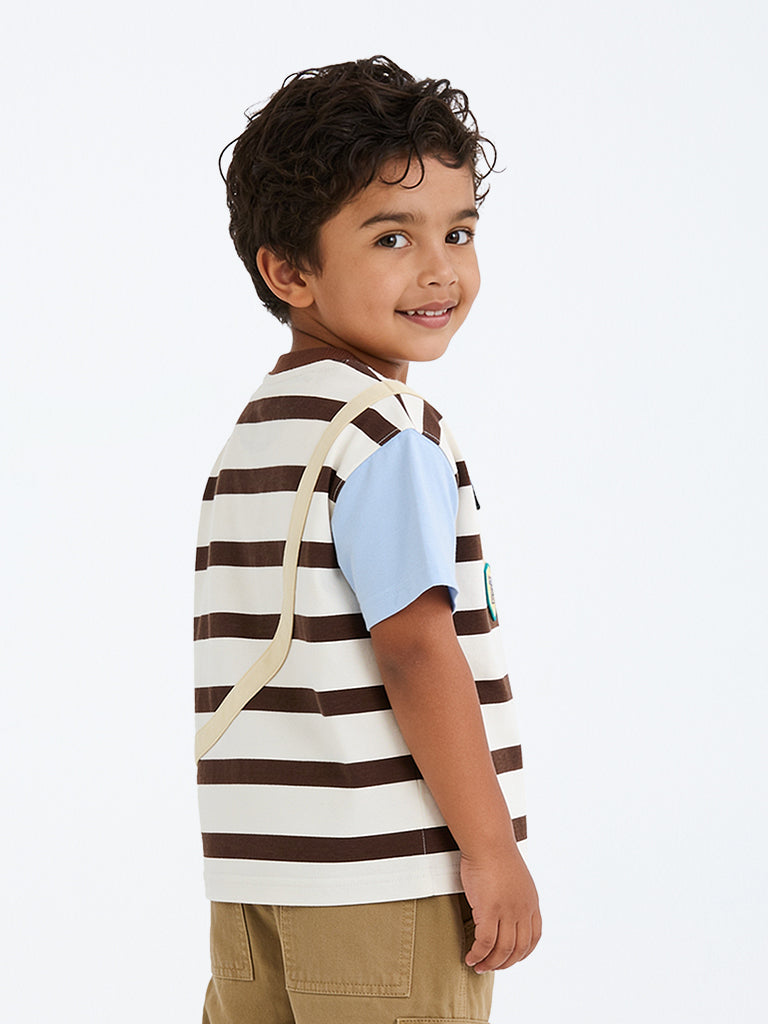 HOP Kids Boys Multicolour Dog Embroidered Cotton T-Shirt