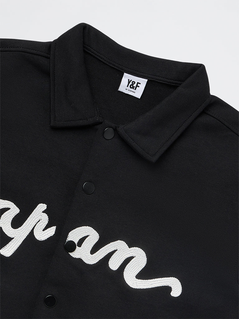 Boys Black Map Design Cotton-Blend Shirt