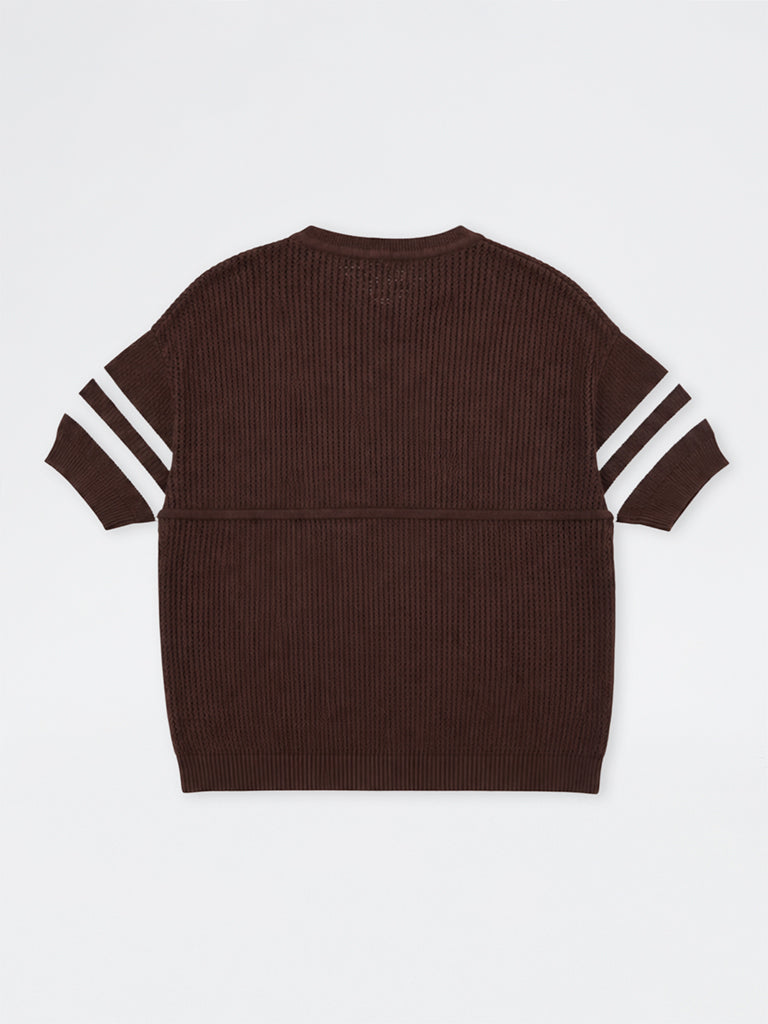 Boys Dark Brown Knit-Textured Cotton T-Shirt