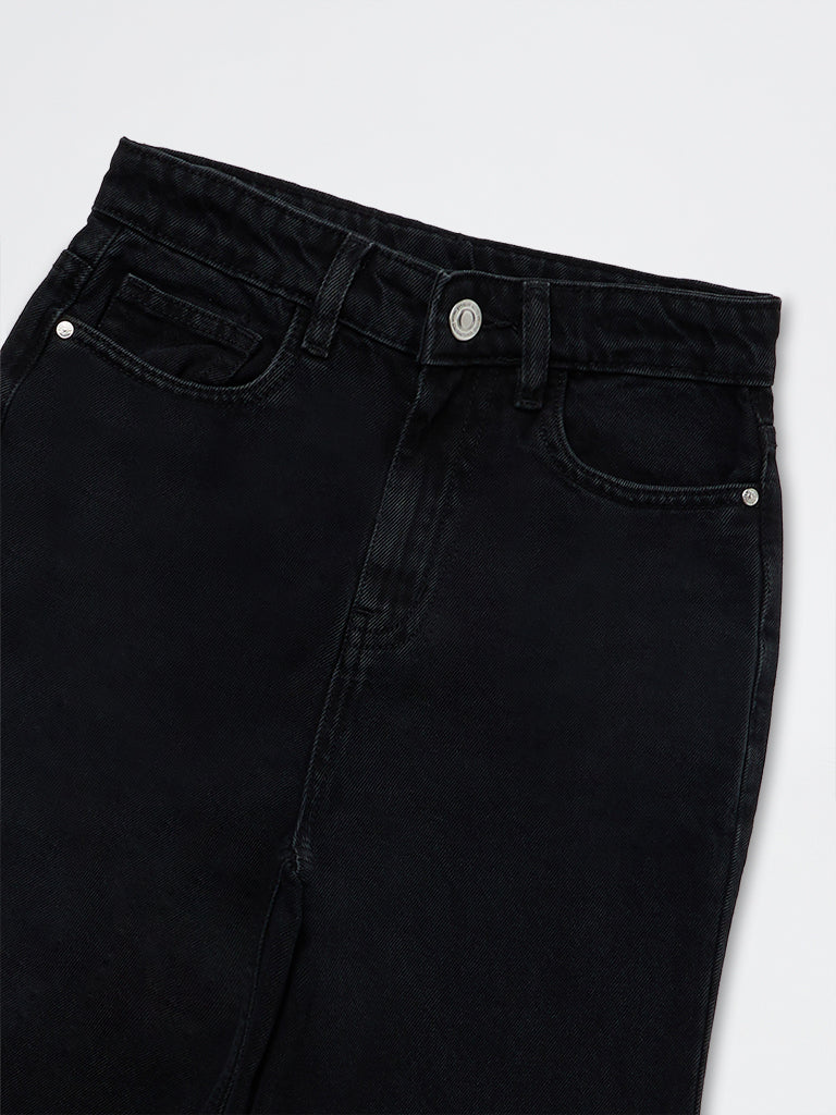 Girls Black Solid High-Rise Jeans