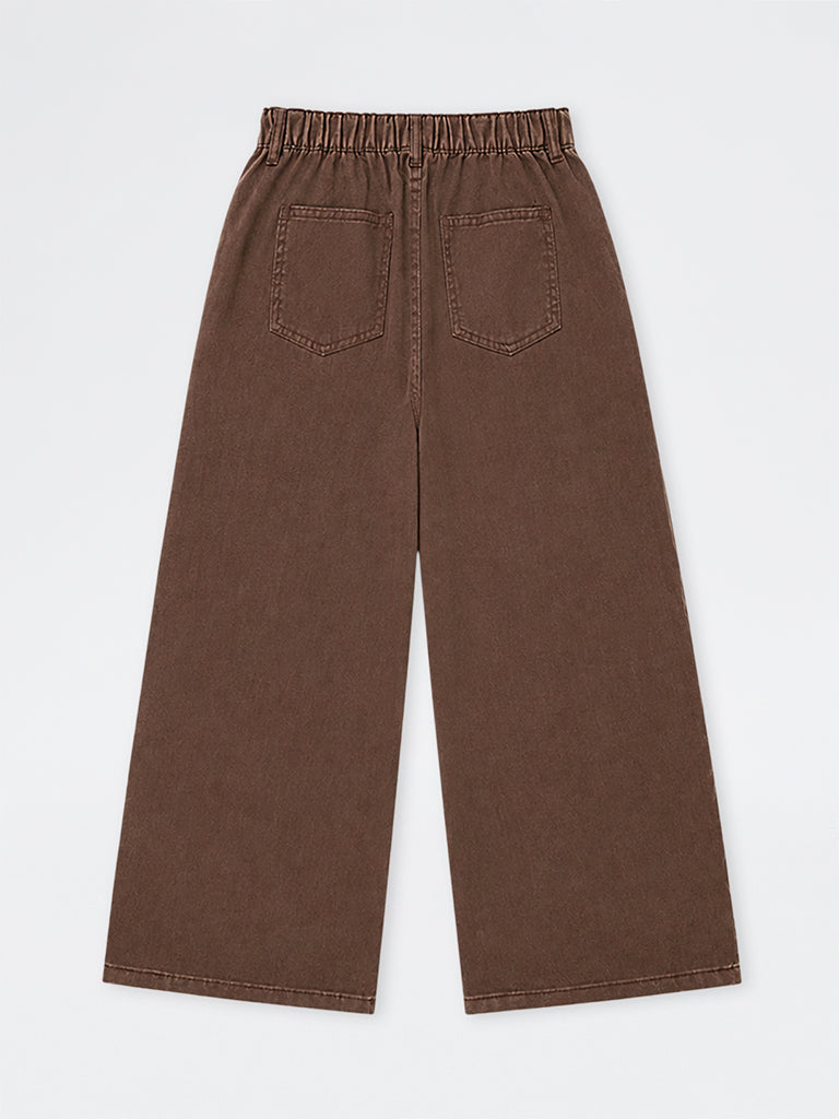 Y&F Kids Girls Brown Tie-Up Detail High-Rise Trousers