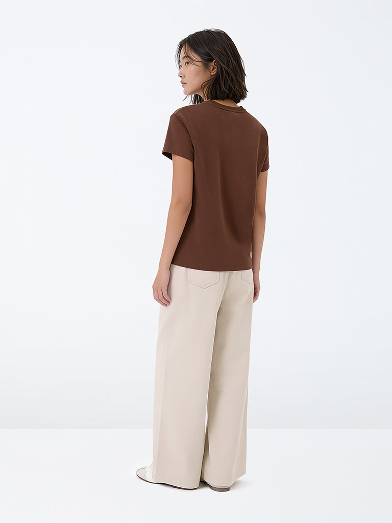 Y&F Kids Girls Beige Tie-Up Detail High-Rise Trousers